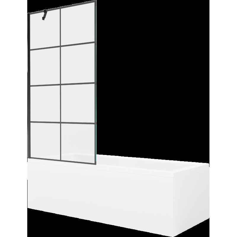 Mexen Cubik obdĺžniková vaňa 150 x 70 cm s obkladom a 1-krídlovou sprchovou zástenou 90 cm, Čierny vzor - 550315070X9509007077