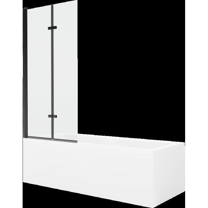 Mexen Cubik obdĺžniková vaňa 170 x 70 cm s obkladom a 2-krídlovou zástenou 80 cm, Transparentné, Čierna - 550317070X9208027000