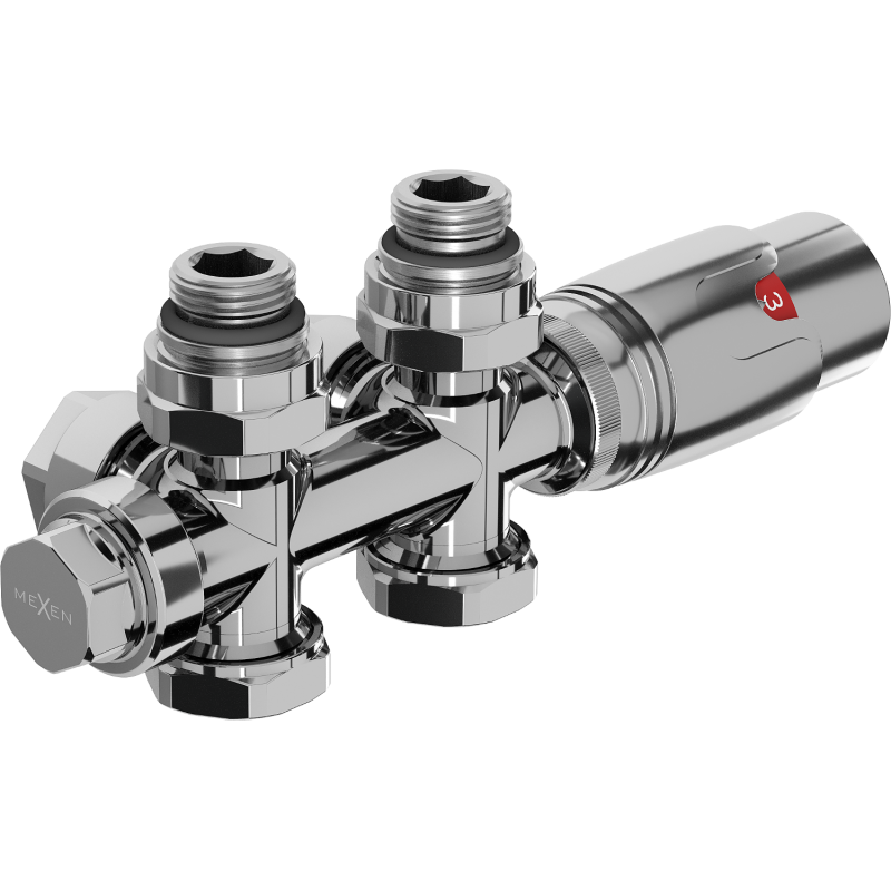 Mexen G00 termostatická súprava v pravom/uhlovom tvare, Duplex, DN50, chróm - W908-900-01