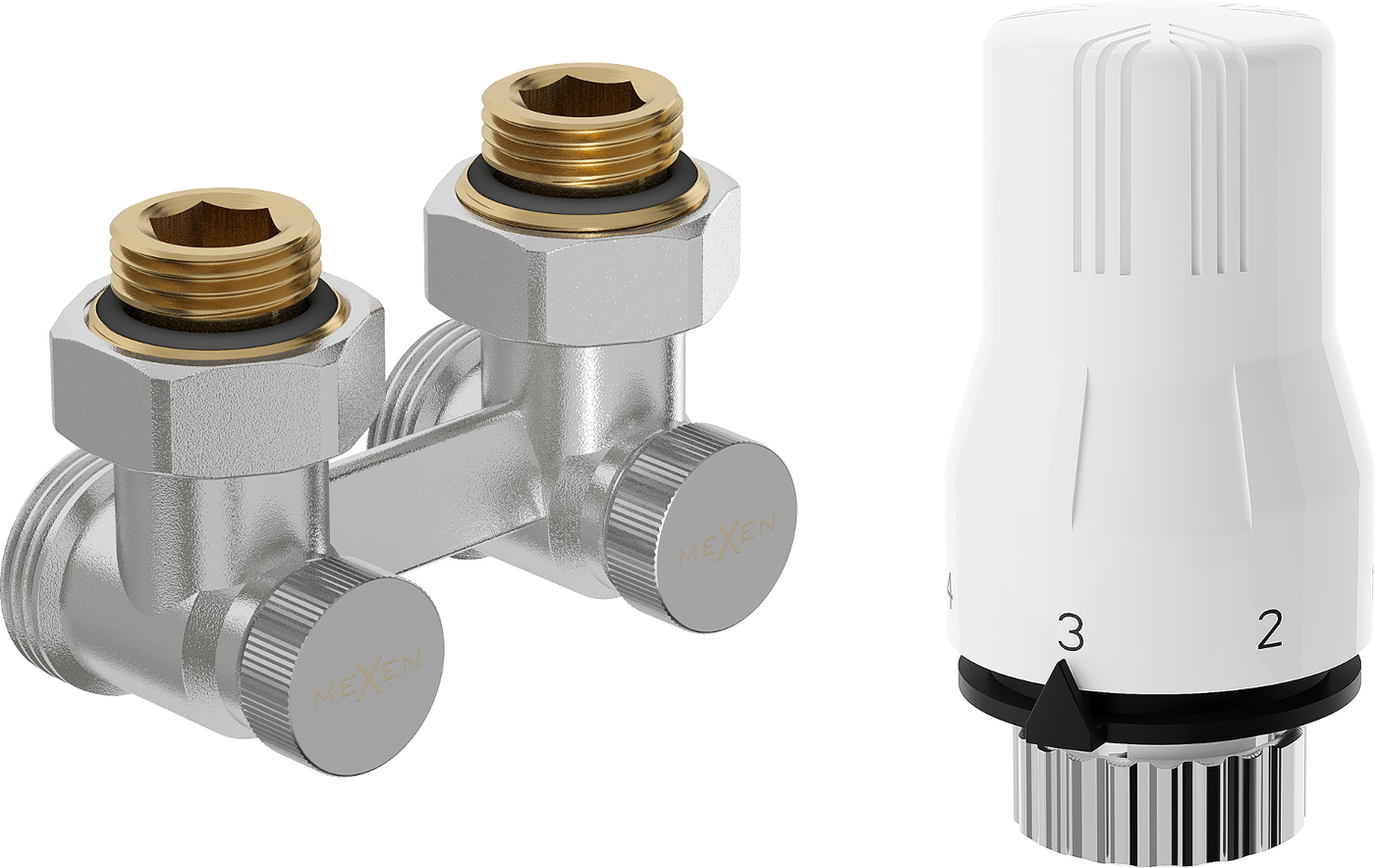 Mexen G02 termostatická dvojrúrková súprava DN50, uhlová 1/2"x3/4", nikel - W911-012-928-01