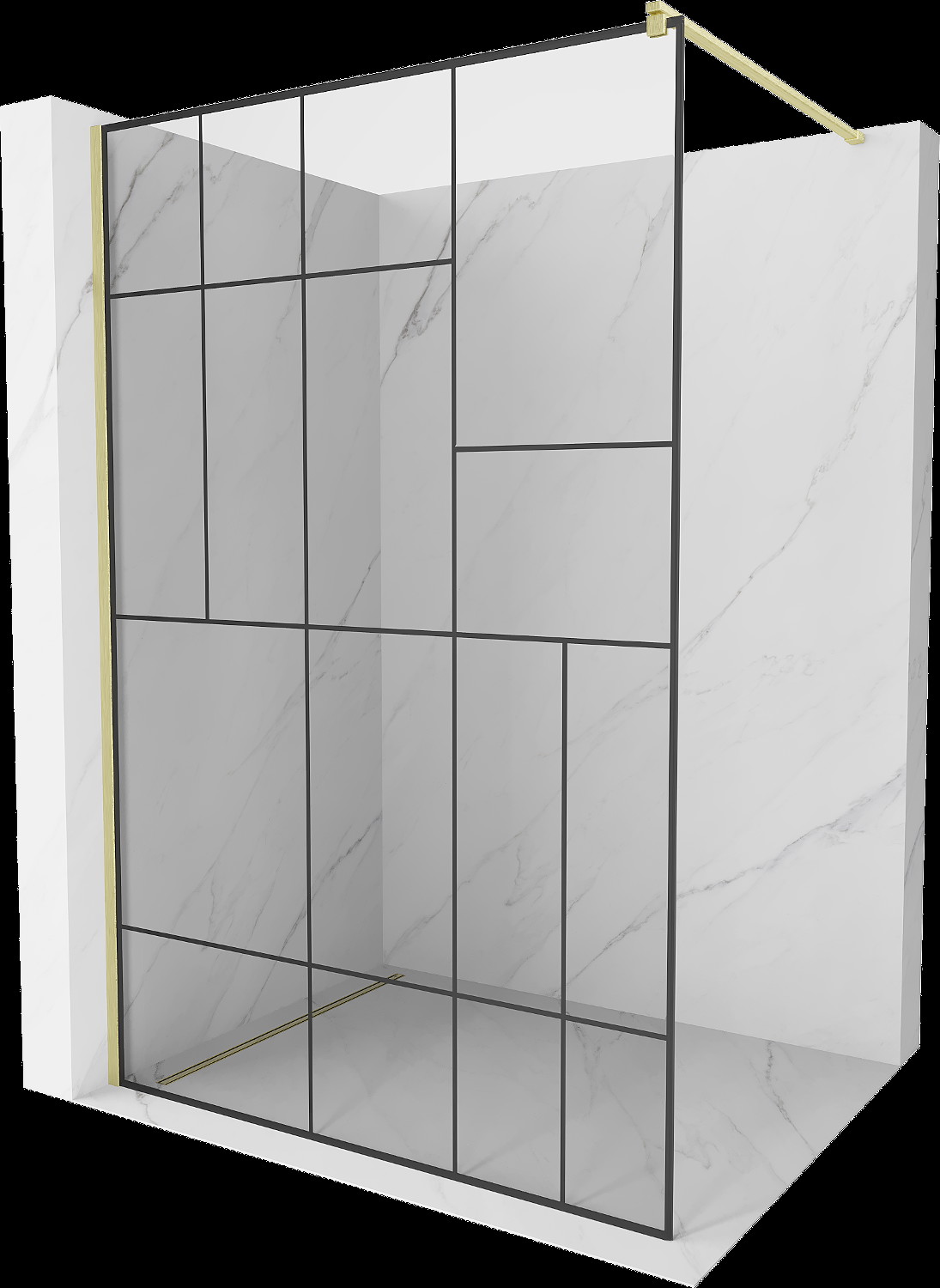 Mexen Kioto sprchová zástena Walk-in 140 x 200 cm, čierny vzor 8 mm, zlaté brúsené - 800-140-101-55-78