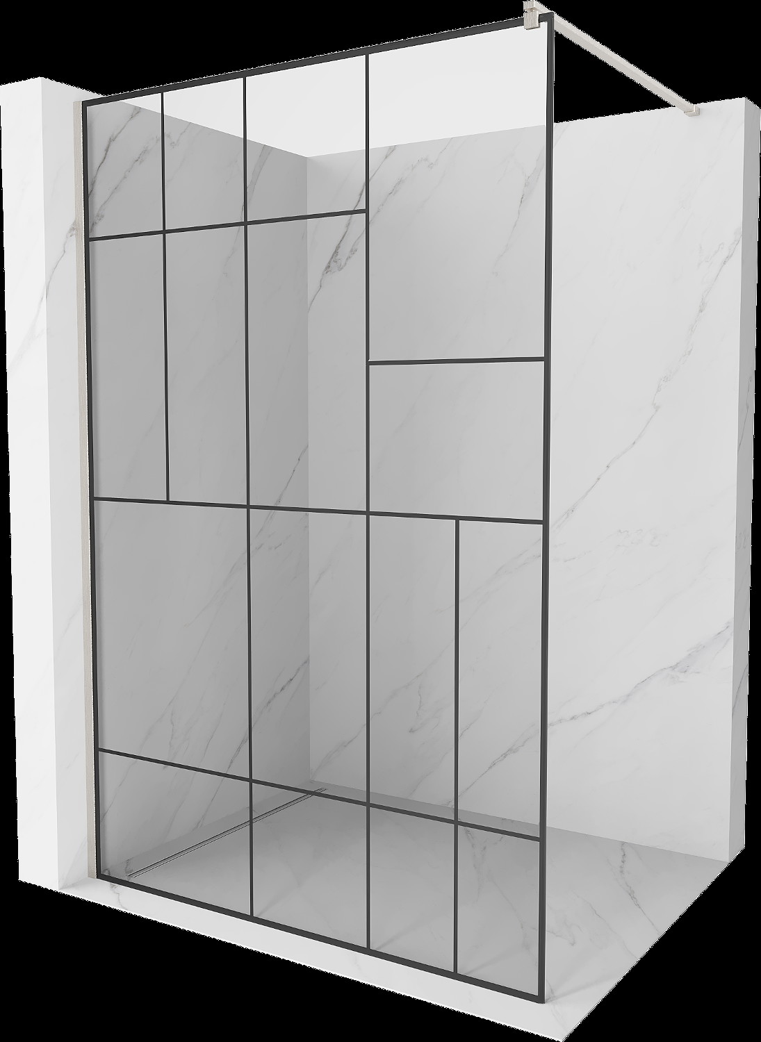 Mexen Kioto sprchová zástena Walk-in 140 x 200 cm, čierny vzor 8 mm, brúsený nikel - 800-140-101-97-78