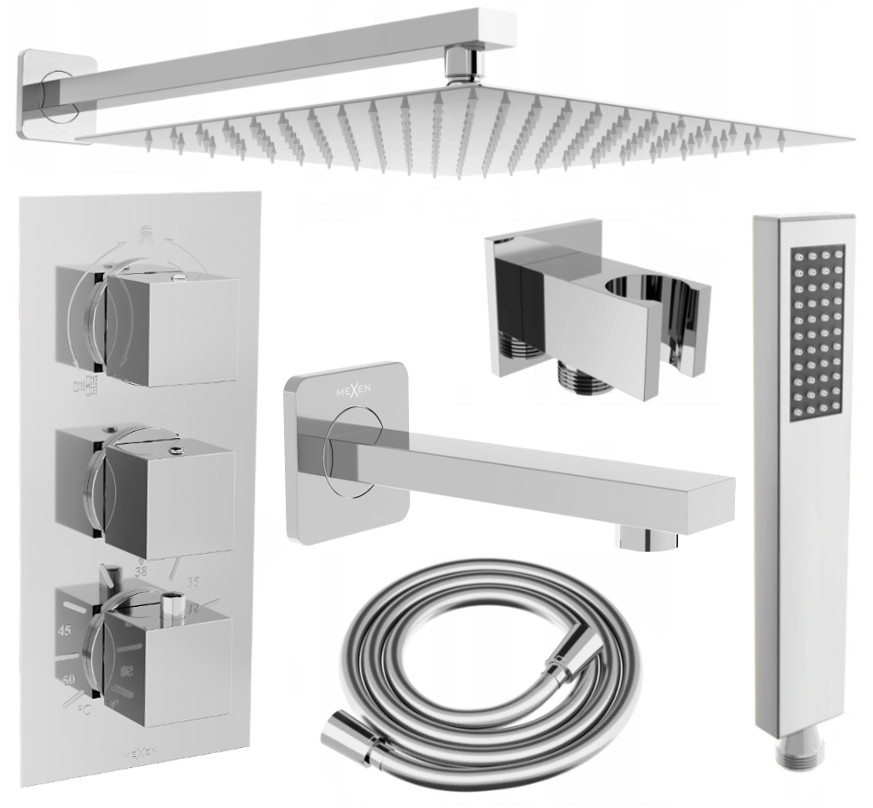 Mexen Cube DR02 vaňovo-sprchová podomietková súprava s dažďovými tryskami 30 cm, chrómová - 77503DR0230-00