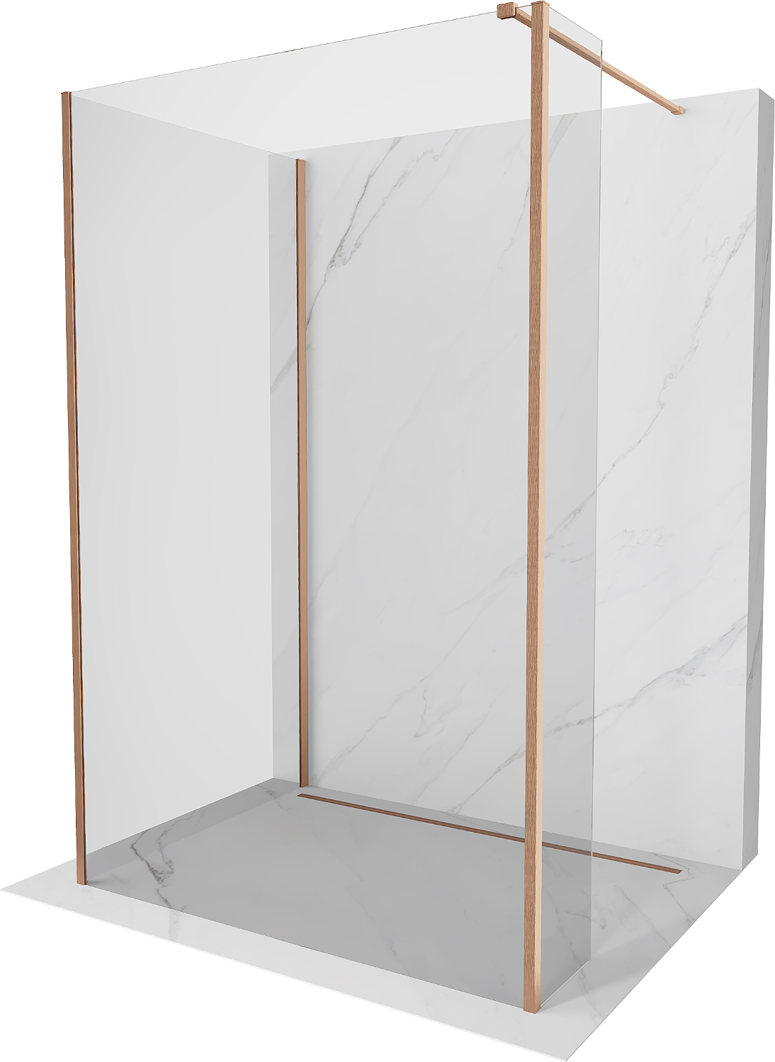 Mexen Kioto sprchová stena Walk-in 130 x 85 x 30 cm, transparentná, brúsená mosadz - 800-130-085-221-65-00-030