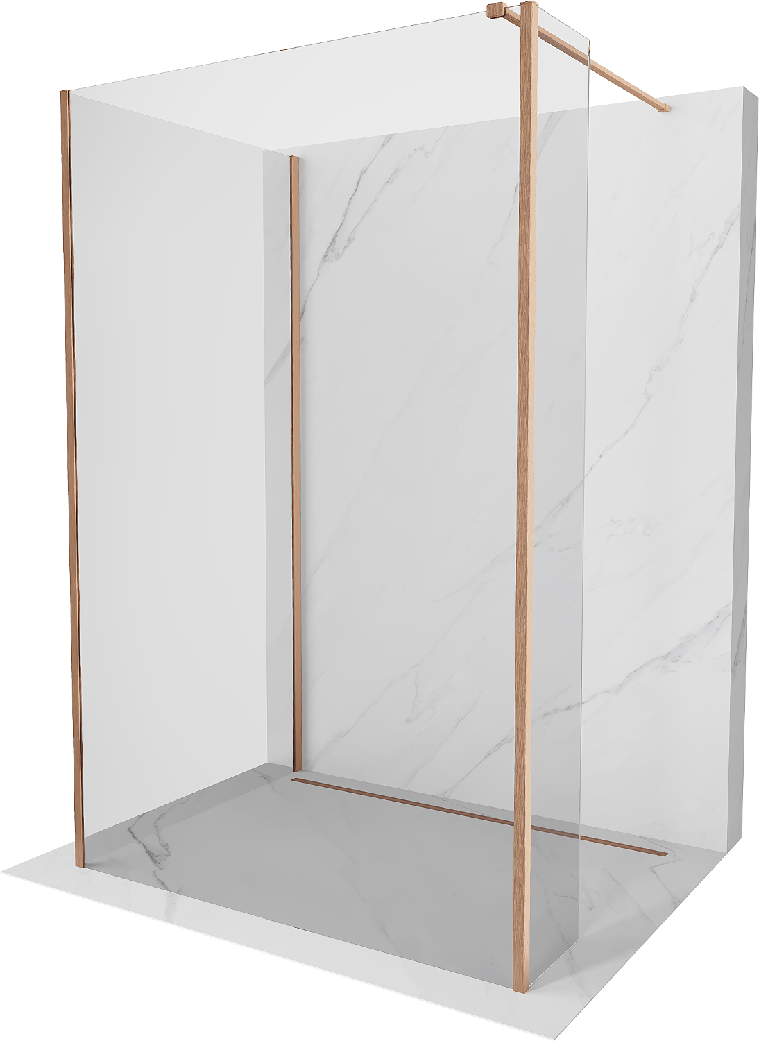 Mexen Kioto sprchová stena Walk-in 125 x 95 x 30 cm, transparentná, brúsená meď - 800-125-095-221-65-00-030