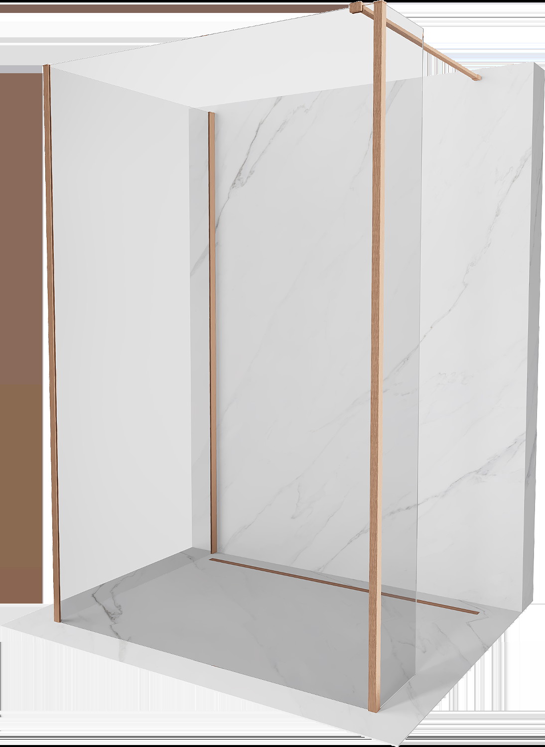 Mexen Kioto sprchová stena Walk-in 100 x 80 x 40 cm, transparentná, brúsená meď - 800-100-080-221-65-00-040