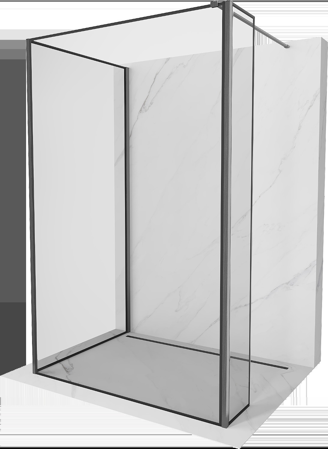 Mexen Kioto sprchová stena Walk-in 120 x 110 x 30 cm, čierny vzor, brúsený gun gray - 800-120-110-221-66-70-030