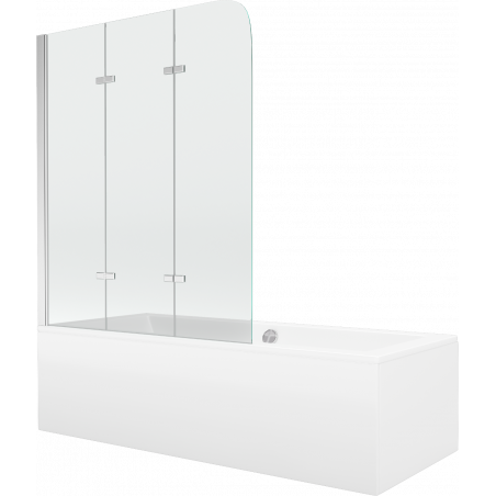 Mexen Cube obdĺžniková vaňa 170 x 80 cm s obkladom a 3-krídlovou sprchovou zástenou 120 cm, transparentnéné, chrómová