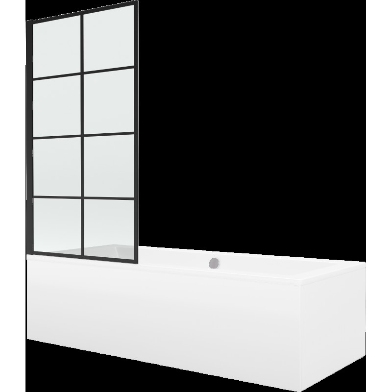 Mexen Cube obdĺžniková vaňa 180 x 80 cm s obkladom a 1-krídlovou sprchovou zástenou 80 cm, čierny vzor - 550518080X9308007077