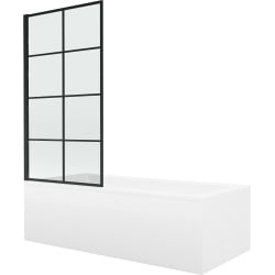 Mexen Cubik obdĺžniková vaňa 160 x 70 cm s obkladom a 1-krídlovou sprchovou zástenou 70 cm, čierny vzor - 550316070X9307017077