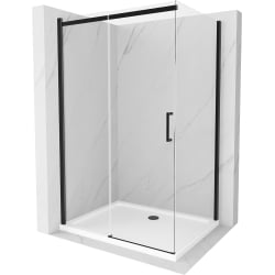 Mexen Omega sprchová kabína, posuvné dvere 100 x 90 cm, transparentnéné, čierna + závesný bidet Flat, biela