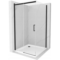 Mexen Omega sprchová kabína, posuvné dvere 100 x 100 cm, transparentnéné, čierna + závesný bidet Flat, biela