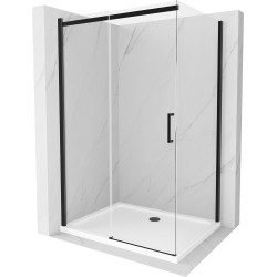 Mexen Omega sprchová kabína, posuvné dvere 110 x 100 cm, transparentnéné, čierna + závesný bidet Flat, biela