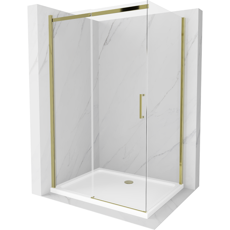 Mexen Omega sprchová kabína, posuvné dvere 100 x 80 cm, transparentnéné, zlatá + závesný bidet Flat - 825-100-080-50-00-4010