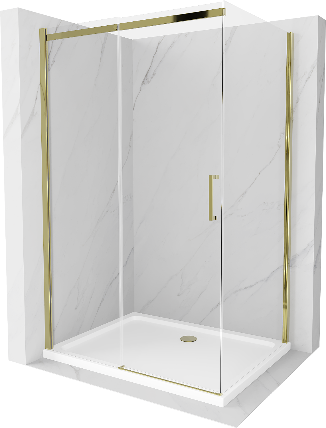 Mexen Omega sprchová kabína, posuvné dvere 100 x 80 cm, transparentnéné, zlatá + závesný bidet Flat - 825-100-080-50-00-4010