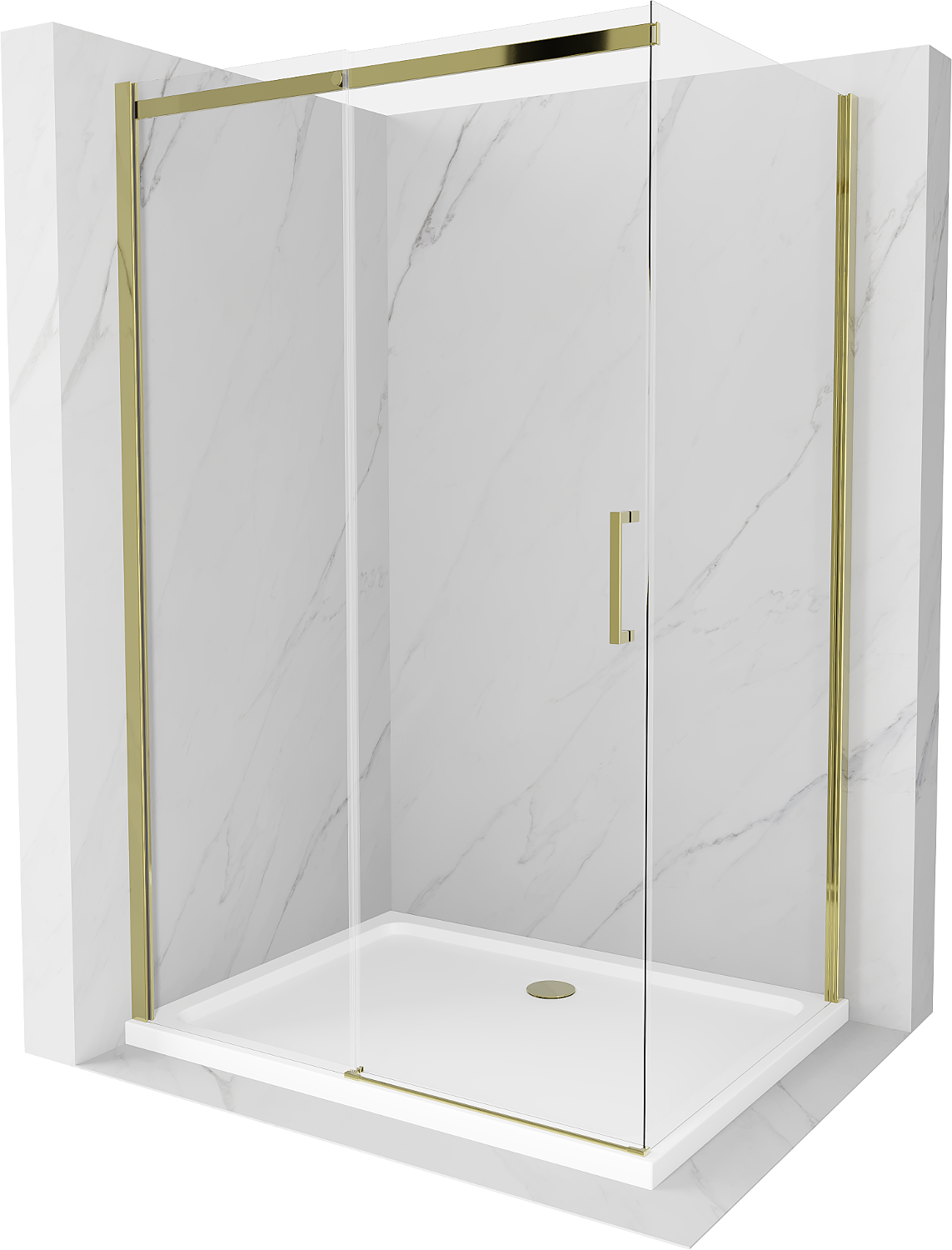 Mexen Omega sprchová kabína, posuvné dvere 110 x 80 cm, transparentnéné, zlatá + závesný bidet Flat - 825-110-080-50-00-4010