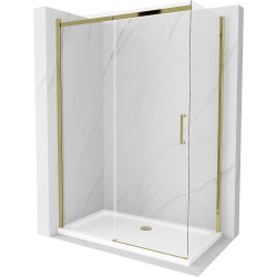 Mexen Omega sprchová kabína, posuvné dvere 130 x 70 cm, transparentnéné, zlatá + závesný bidet Flat - 825-130-070-50-00-4010