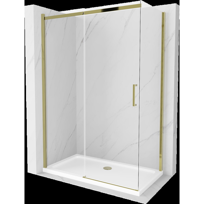 Mexen Omega sprchová kabína, posuvné dvere 140 x 80 cm, transparentnéné, zlatá + závesný bidet Flat - 825-140-080-50-00-4010