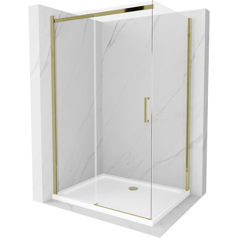 Mexen Omega sprchová kabína, posuvné dvere 140 x 90 cm, transparentnéné, zlatá + závesný bidet Flat - 825-140-090-50-00-4010