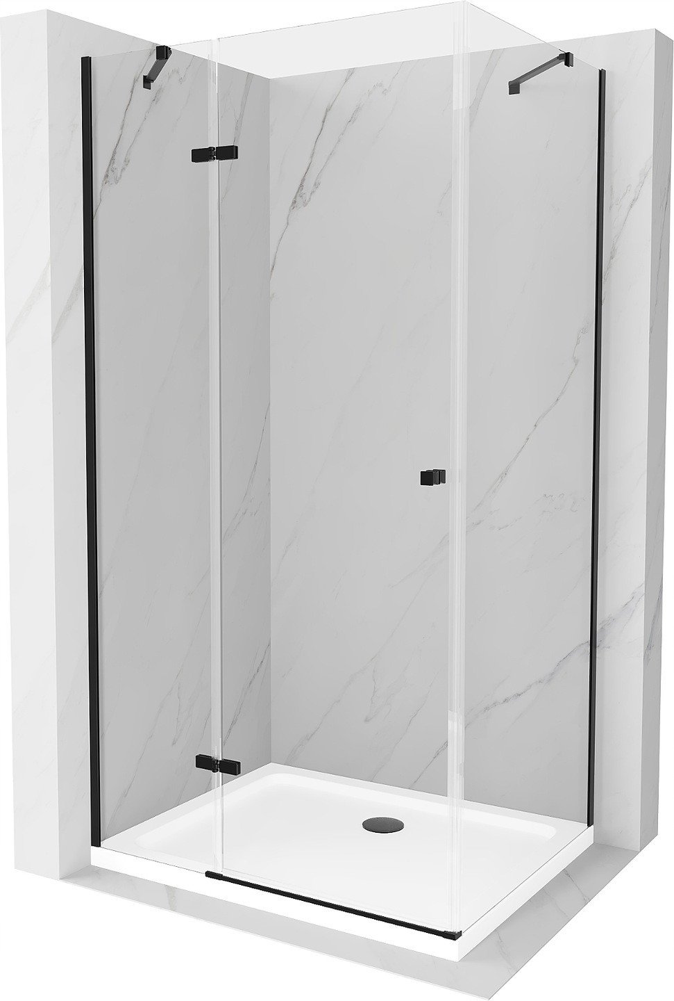 Mexen Roma sprchová kabína, kyvné dvere 70 x 80 cm, transparentnéné, čierna + závesný bidet Flat, biela- 854-070-080-70-00-4010B