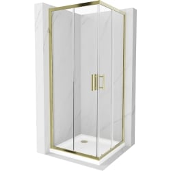 Mexen Rio štvorcová sprchová kabína 90 x 90 cm, transparentnéné, zlatá + závesný bidet Flat, biela- 860-090-090-50-00-4010G